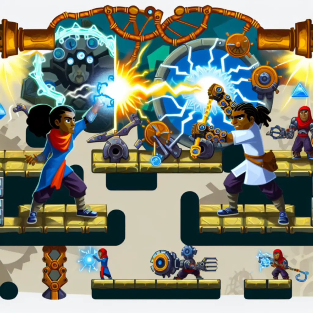 Dwóch graczy współpracuje, wykorzystując unikalne zdolności postaci