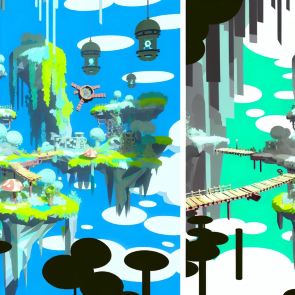 Barwne, fantazyjne środowisko z elementami platformowymi