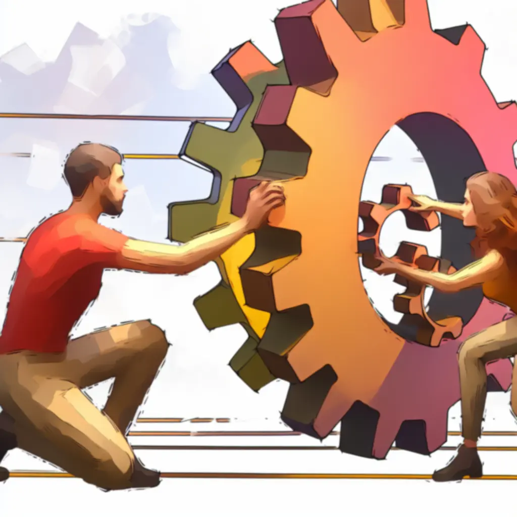 Dwójka bohaterów rozwiązująca zagadkę z kołami zębatymi