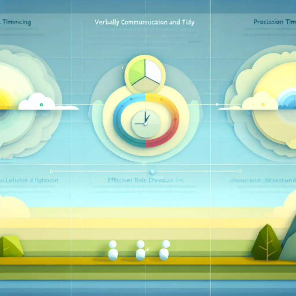 Infografika Teamwork in Action – trzy filary kooperacji: komunikacja, timing, role