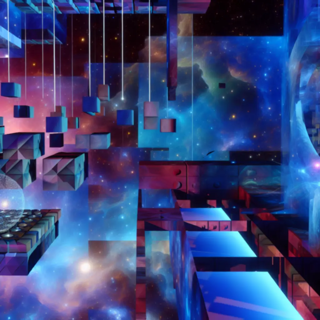 Abstrakcyjna, kosmiczna przestrzeń z grawitacyjnymi łamigłówkami